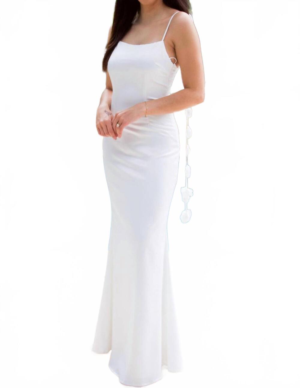 NEW LENA delaney cascading floral applique satin maxi dress in white